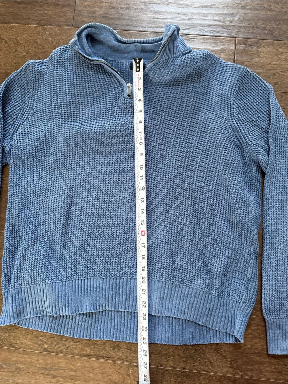 J. Crew Men’s Large Sophisticated Light Blue Waffle-Knit Quarter Zip Sweater